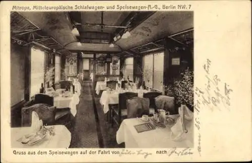 Ak Mitropa, Speisewagen, Innenansicht, Deutsche Eisenbahn