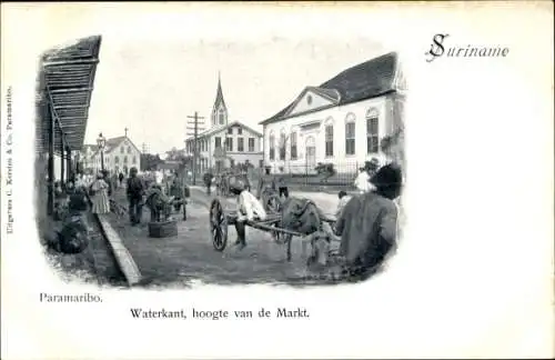 Ak Paramaribo Suriname, Waterkant, hoogte van de Markt