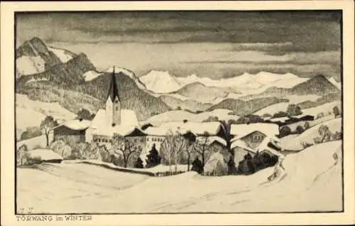 Künstler Ak Müller-Samerberg, K. H., Törwang Samerberg in Oberbayern, Dorf im Winter