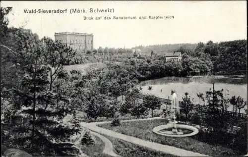 Ak Waldsieversdorf Märkische Schweiz, Blick auf das Sanatorium und Karpfenteich