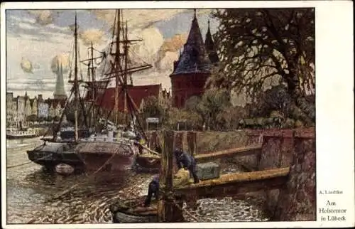 Künstler Ak Liedtke, A., Hansestadt Lübeck, Holstentor, Segelboote