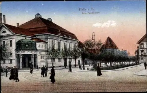 Ak Halle an der Saale, Alte Promenade, Straßenpartie, Lichtspiele