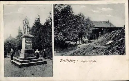 Ak Hainewalde in Sachsen, Breiteberg, Statue Kaiser Friedrich III. von Preußen, Haus, Menschen