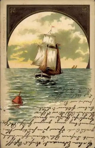 Litho Segelpartie, Segelboot, Meer