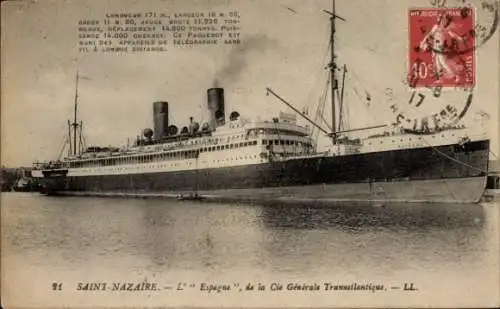 CPA Saint-Nazaire, Paquebot L'Espagne, Compagnie Générale Transatlantique