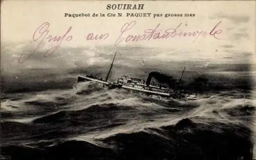 CPA Paquebot Souirah par grosse mer, Compagnie de Navigation Paquet