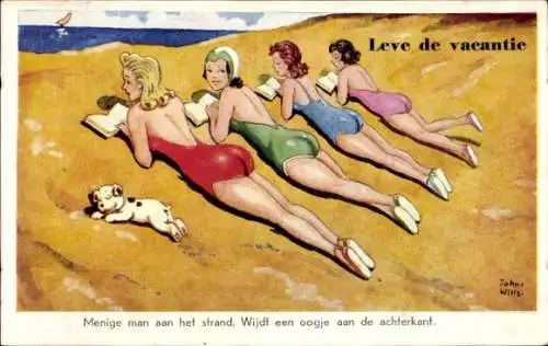 Künstler Ak Wills, John, Frauen am Strand, Bademode