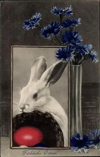 Ak Glückwunsch Ostern, Hase, Osterei, Blumenvase