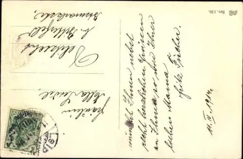 Ak Frohe Ostern, Zwei Hasen, Osterei, Weidenkätzchen