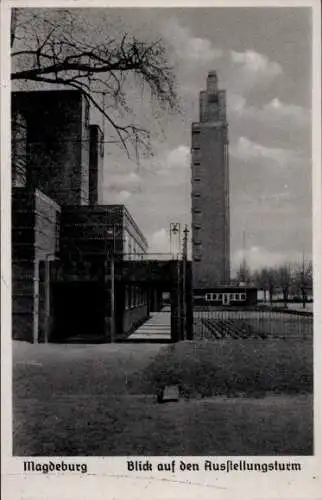 Ak Magdeburg an der Elbe,  Blick auf den Ausstellungsturm