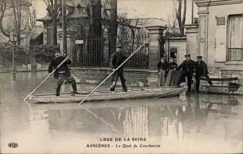 Ak Asnières sur Seine Hauts-de-Seine, Crue de la Seine, Quai de Courbevoie