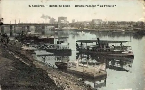 Ak Asnières sur Seine Hauts-de-Seine, Bords de Seine, Bateau-Passeur "La Felicite"
