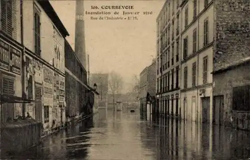 Ak Courbevoie Hauts de Seine, Inondation de Janvier 1910, Rue de l'Industrie