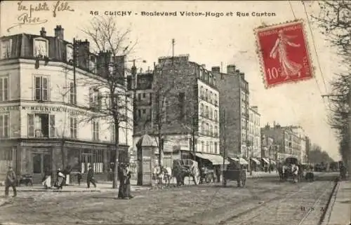 Ak Clichy Hauts de Seine, Boulevard Victor-Hugo et Rue Carton