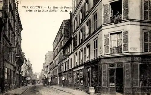 Ak Clichy Hauts de Seine, La Rue de Paris prise de la Rue Reflut