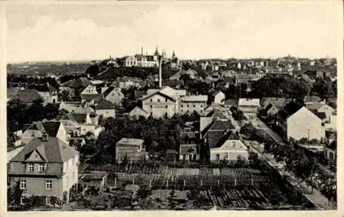 Ak Žatec Saaz Region Aussig, Panorama von  Häuser, Gärten, der Hintergrund zeigt die Stadt