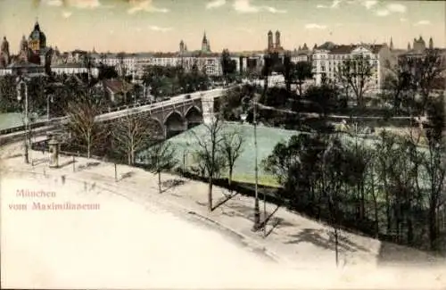 Ak München,  Stadtansicht vom Maximilianeum, Brücke