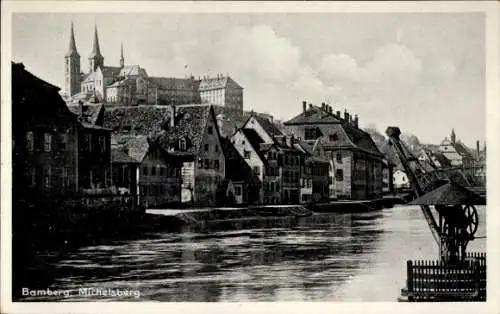 Ak Bamberg in Oberfranken, Blick auf Michelsberg, Fluss, alte Gebäude, Türme