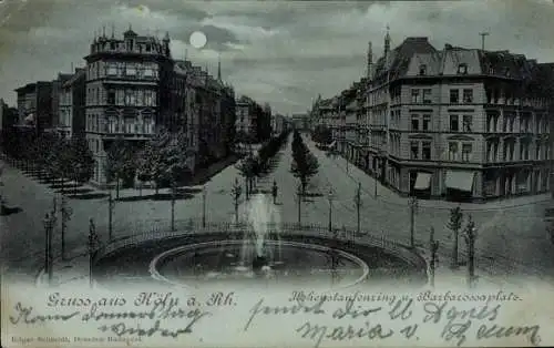 Ak Köln am Rhein, Gruss aus Köln a. Rh., Hohenstaufening, Barbarossaplatz, Brunnen