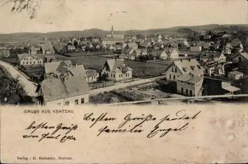 Ak Chrastava Kratzau Region Reichenberg, GRUSS AUS KRATZAU, Häuseransicht, Landschaft, Verlag ...