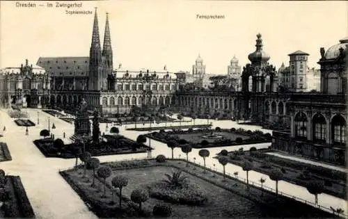 Ak Dresden Altstadt Friedrichstadt, Zwingerhof, Sophienkirche, Gartenanlagen, Architektur