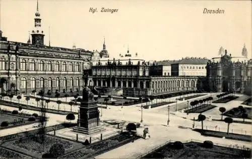 Ak Dresden Altstadt Friedrichstadt, Königlicher Zwinger, Architektur, Park, Denkmal, Schwarzweiß