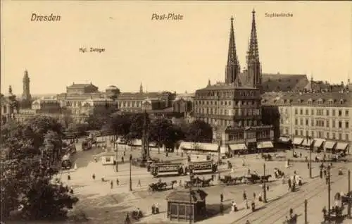 Ak Dresden Altstadt Friedrichstadt, Post-Platz, Kgl. Zwinger, Sophienkirche, historische Archi...