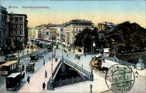 Ak Berlin Tiergarten, Potsdamerbrücke, belebte Straße, historische Gebäude, Fahrzeuge