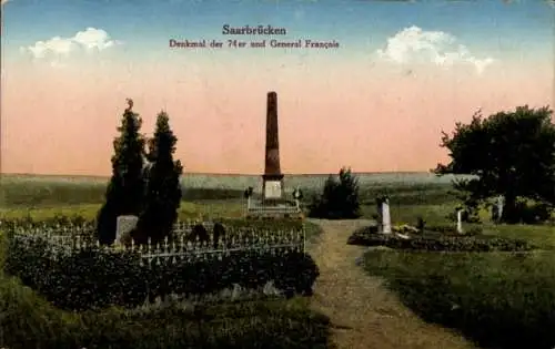 Ak Saarbrücken, Denkmal der 74er und General Francois