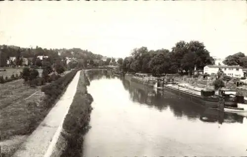 Ak Saarbrücken im Saarland, Wasserpartie an der Saar, Schiffsverkehr