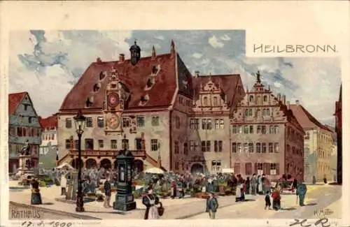 Künstler Litho Mutter, K., Heilbronn in Baden Württemberg, Rathaus