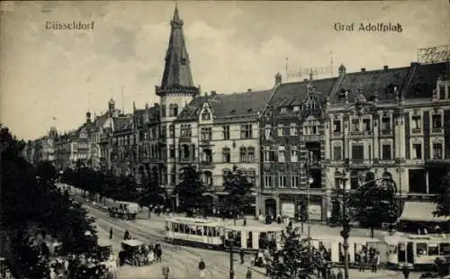 Ak Düsseldorf am Rhein, Graf Adolfplatz, Straßenbahn