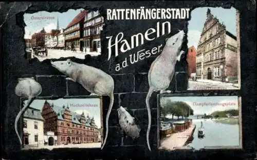 Ak Hameln a.d. Weser, Rattenfängerhaus, Osterstraße, Hochzeitshaus, Ratten