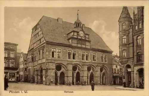 Ak Minden in Westfalen, Rathaus, historische Architektur, Straßenansicht