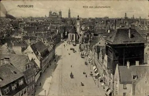 Ak Augsburg in Schwaben, Stadtansicht, Blick vom Jakoberturm, historische Architektur