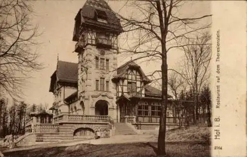 Ak Hof an der Saale Oberfranken Bayern, Restaurant auf dem Theresienstein