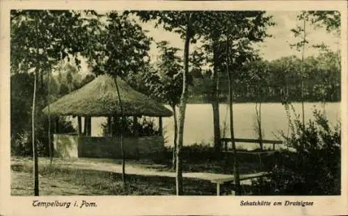 Ak Czaplinek Tempelburg Pommern, Schutzhütte am Dratzigsee