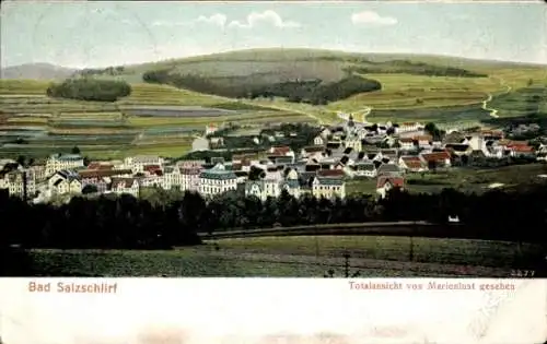 Ak Bad Salzschlirf in Hessen, Totalansicht von Marienlust, hügelige Landschaft, Häuser, Bäume