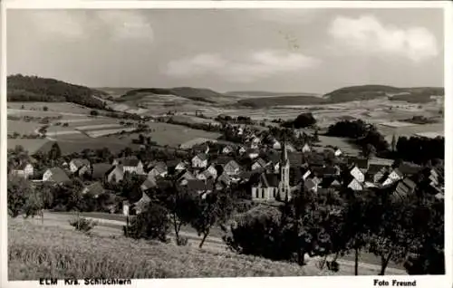 Ak Schlüchtern in Hessen, Landschaftsaufnahme, Dörfer, Kirche, Hügel