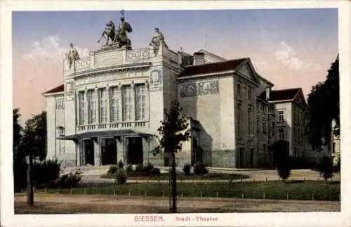 Ak Giessen Gießen an der Lahn Hessen, Stadt Theater, historische Architektur, Abendhimmel