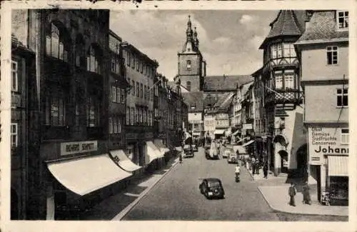 Ak Fulda in Hessen, Stadtansicht mit Kirche, historische Gebäude, Autos, Geschäfte, Marktplatz