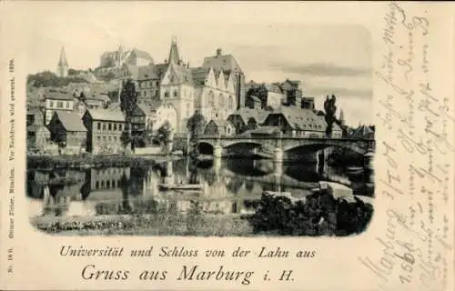 Ak Marburg an der Lahn, Universität und Schloss, Lahn, Brücke, Häuser, Landschaft