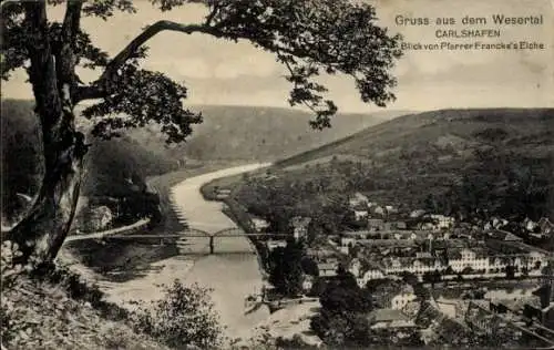 Ak Bad Karlshafen an der Weser, Blick von Pfarrer Francke's Eiche