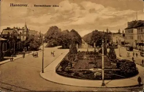 Ak Herrenhausen Hannover in Niedersachsen, Herrenhäuser Allee, Parklandschaft, historische Ges...