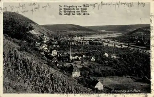 Ak Klingenberg am Main Unterfranken, Landschaft, Weinberge, Fluss, kleine Ortschaft, Postkarte