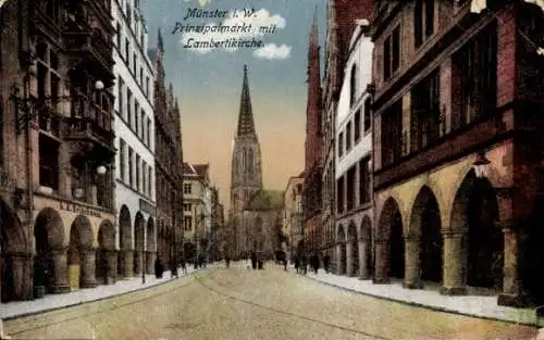 Ak Münster in Westfalen, Prinzipalmarkt, Lampertikirche, historische Architektur