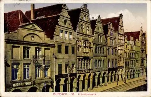 Ak Münster in Westfalen, Prinzipalmarkt, historische Architektur, bunt koloriert