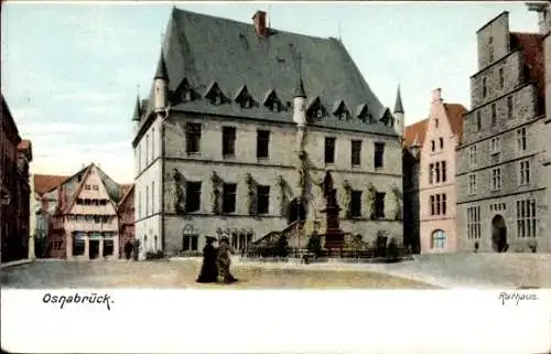 Ak Osnabrück in Niedersachsen, Rathaus, historische Architektur, kolorierte Ansicht