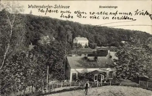 Ak Woltersdorf bei Berlin, Woltersdorfer Schleuse, Kranichsberge, Naturansicht, Gebäude, Lands...