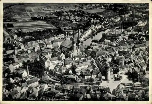 Ak Görlitz in der Lausitz, Luftaufnahme von  historische Gebäude, Stadtansicht, Fluss